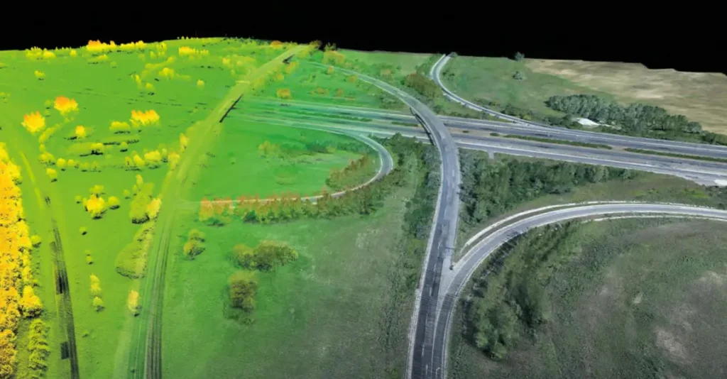 Drone equipped with lidar for highway expansion