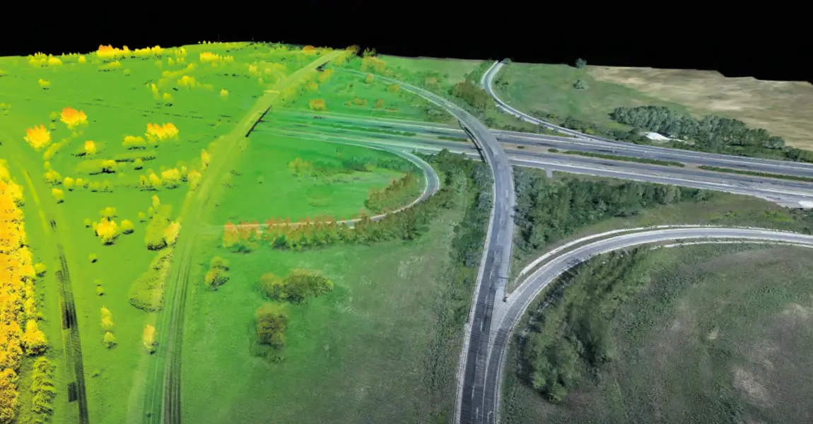 Drone equipped with lidar for highway expansion